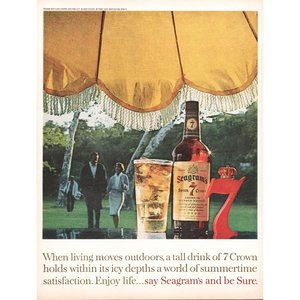 1961 Seagram's 7 Seven Whiskey Vintage Print Ad Golf Course Caddy Umbrella Art